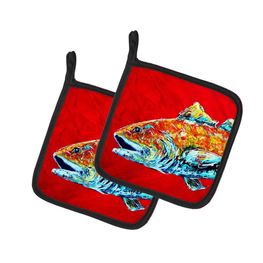 Red Fish Alphonzo Head Pot Holder Set of 2 Heat Resistant Quilted Hot Pads 7.5 x 7.5 Inch, Insulated Kitchen Trivets for Cooking & Baking