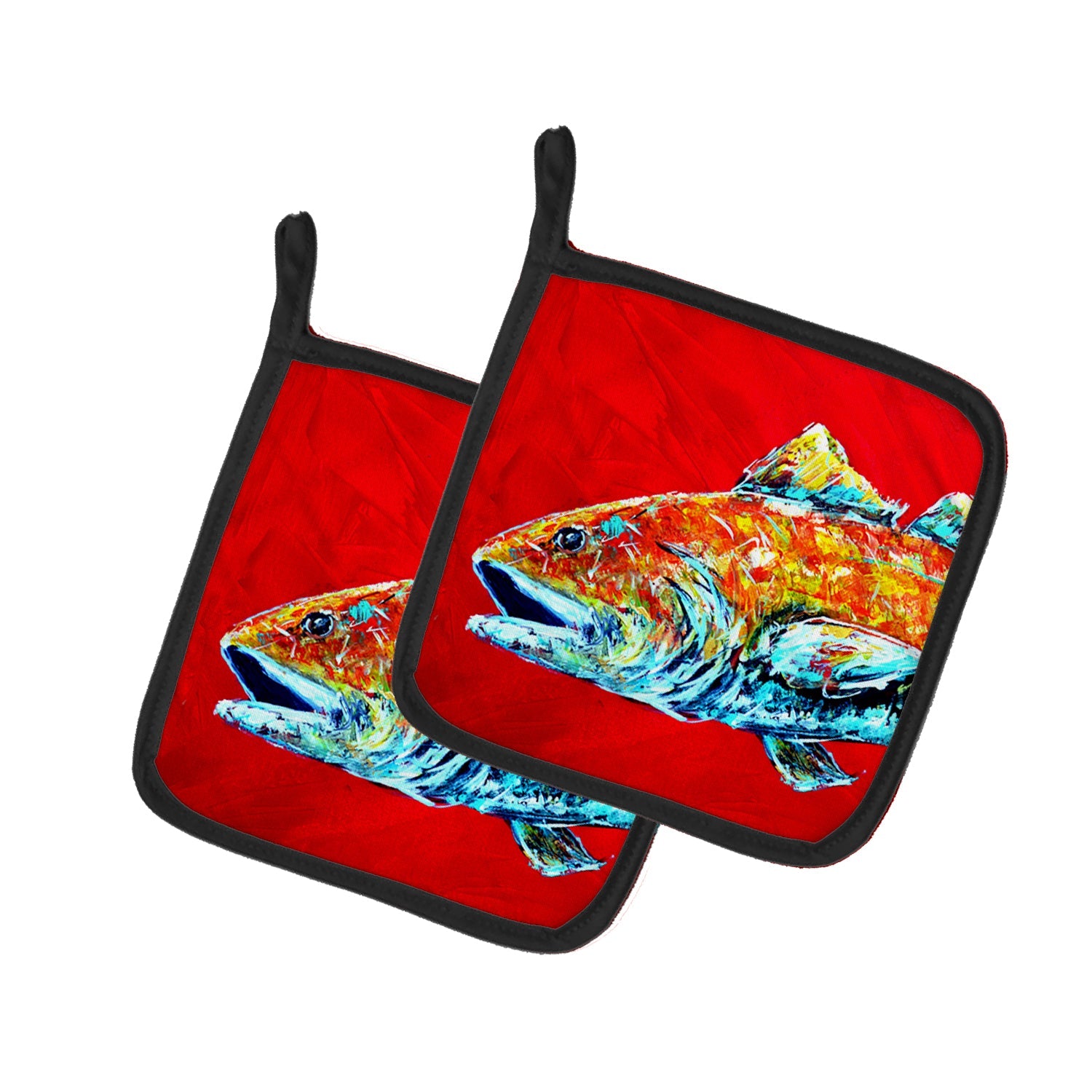 Red Fish Alphonzo Head Pot Holder Set of 2 Heat Resistant Quilted Hot Pads 7.5 x 7.5 Inch, Insulated Kitchen Trivets for Cooking & Baking