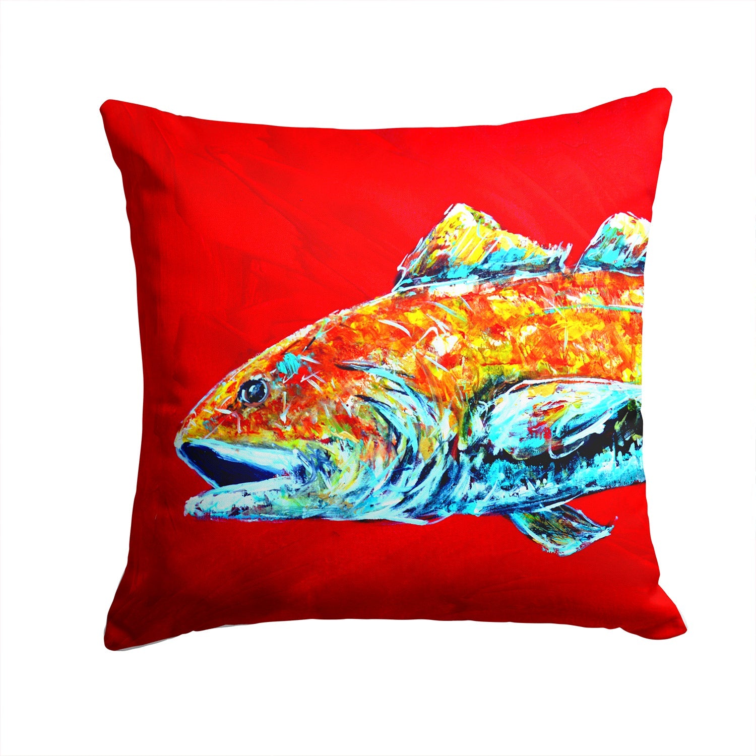 Red Fish Alphonzo Head Decorative Throw Pillow 14x14 Indoor Outdoor Accent Cushion, Fabric Cover with Insert for Sofa, Bed, Porch & Living Room