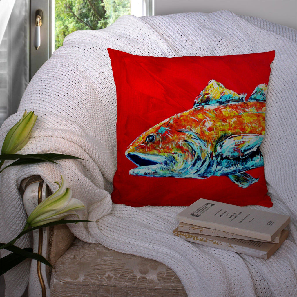 Red Fish Alphonzo Head Decorative Throw Pillow 14x14 Indoor Outdoor Accent Cushion, Fabric Cover with Insert for Sofa, Bed, Porch & Living Room