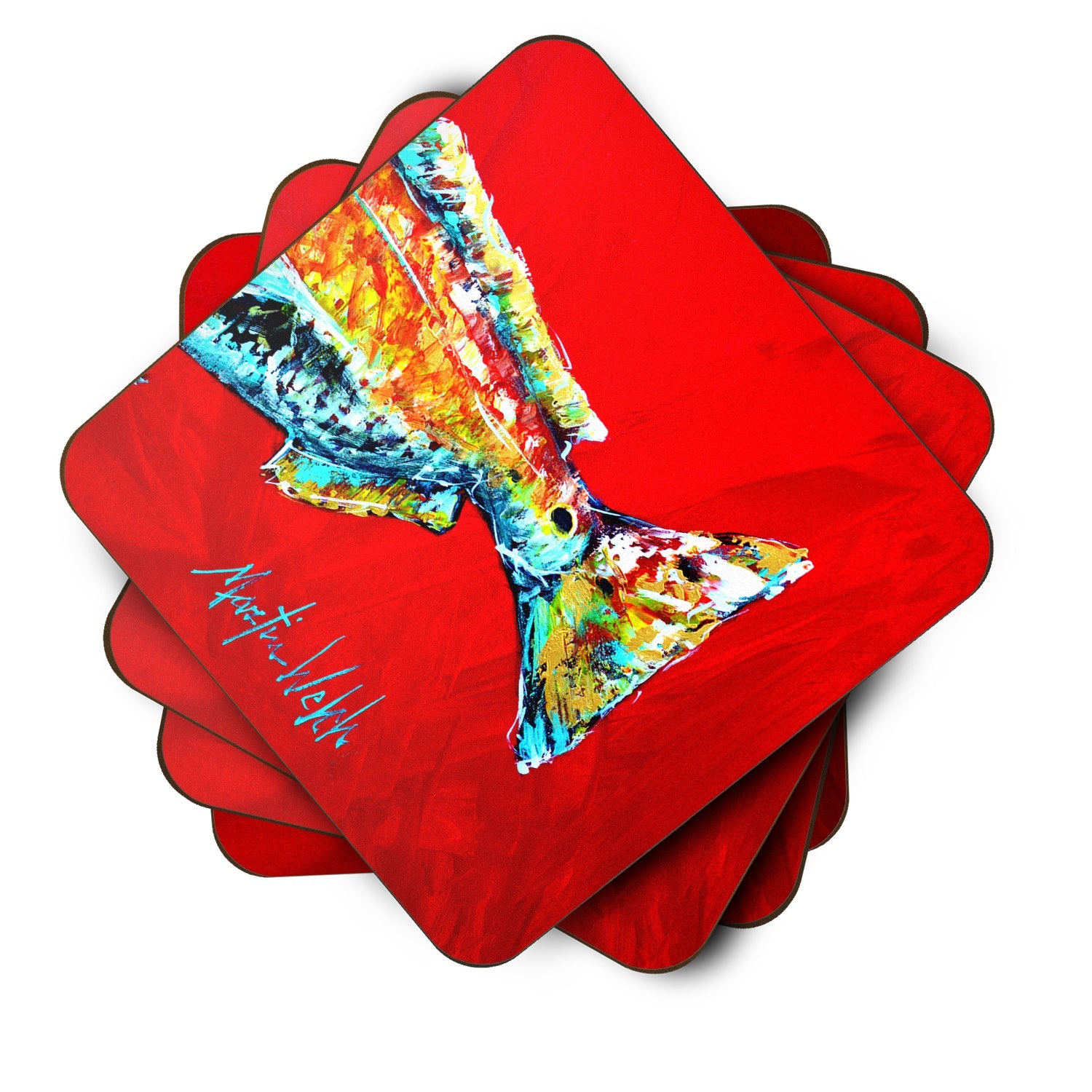 Red Fish Alphonzo Tail Foam Coasters Set of 4 Cup Coasters for Indoor Outdoor, Tabletop Protection, Anti Slip, Mouse pad Material