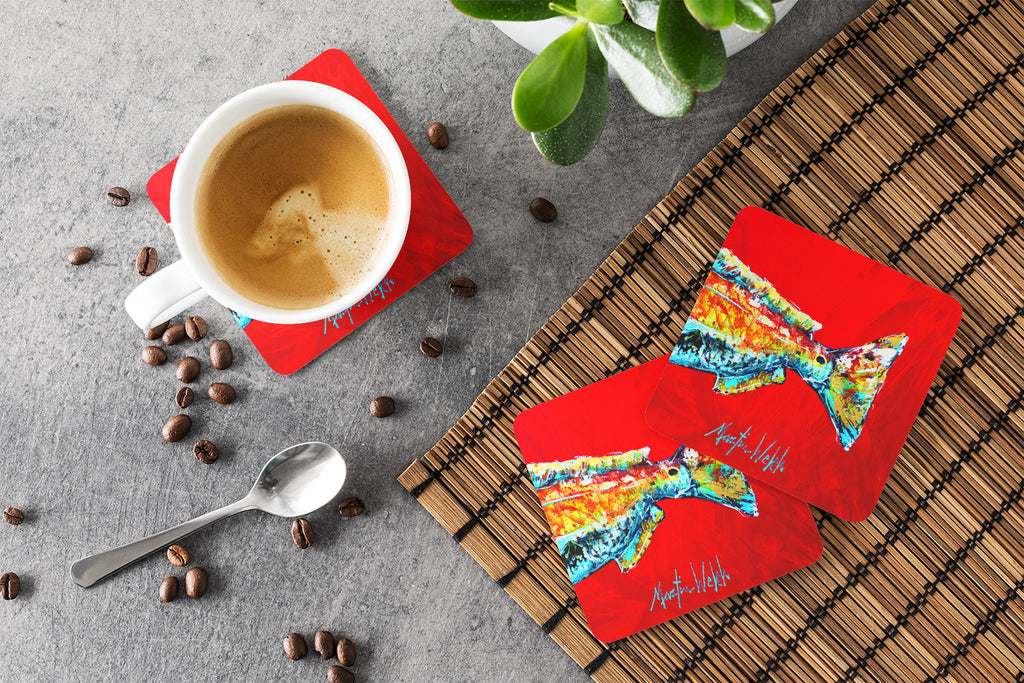 Red Fish Alphonzo Tail Foam Coasters Set of 4 Cup Coasters for Indoor Outdoor, Tabletop Protection, Anti Slip, Mouse pad Material