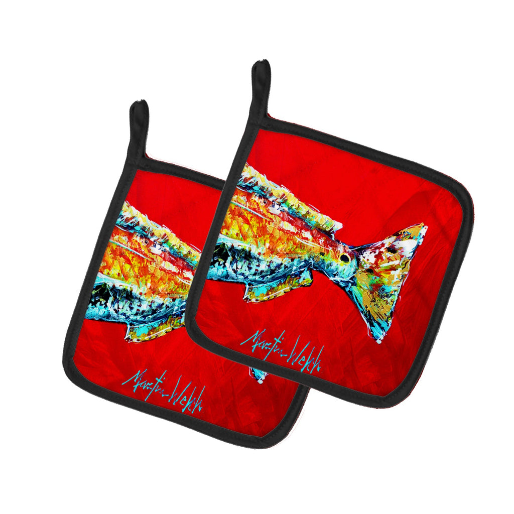 Red Fish Alphonzo Tail Pot Holder Set of 2 Heat Resistant Quilted Hot Pads 7.5 x 7.5 Inch, Insulated Kitchen Trivets for Cooking & Baking