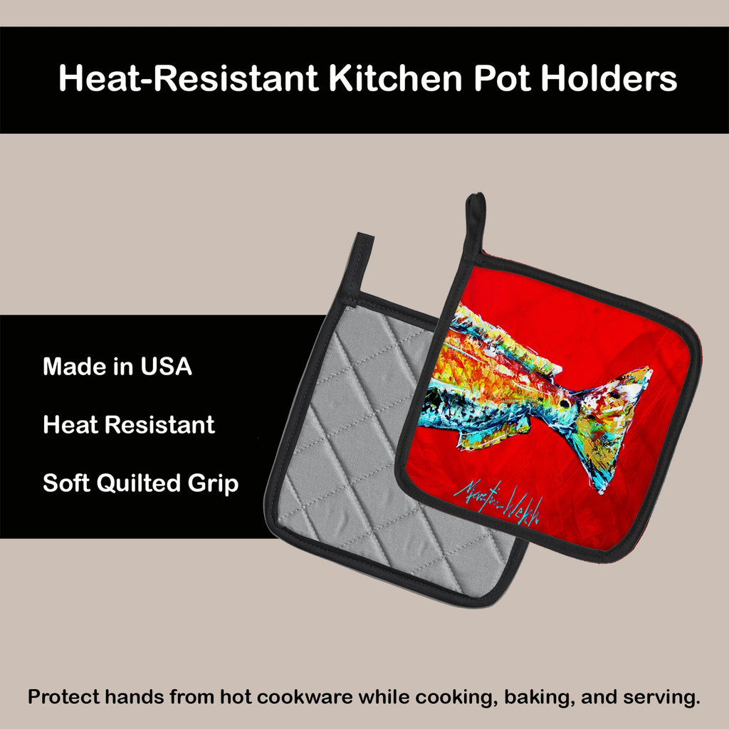 Red Fish Alphonzo Tail Pot Holder Set of 2 Heat Resistant Quilted Hot Pads 7.5 x 7.5 Inch, Insulated Kitchen Trivets for Cooking & Baking