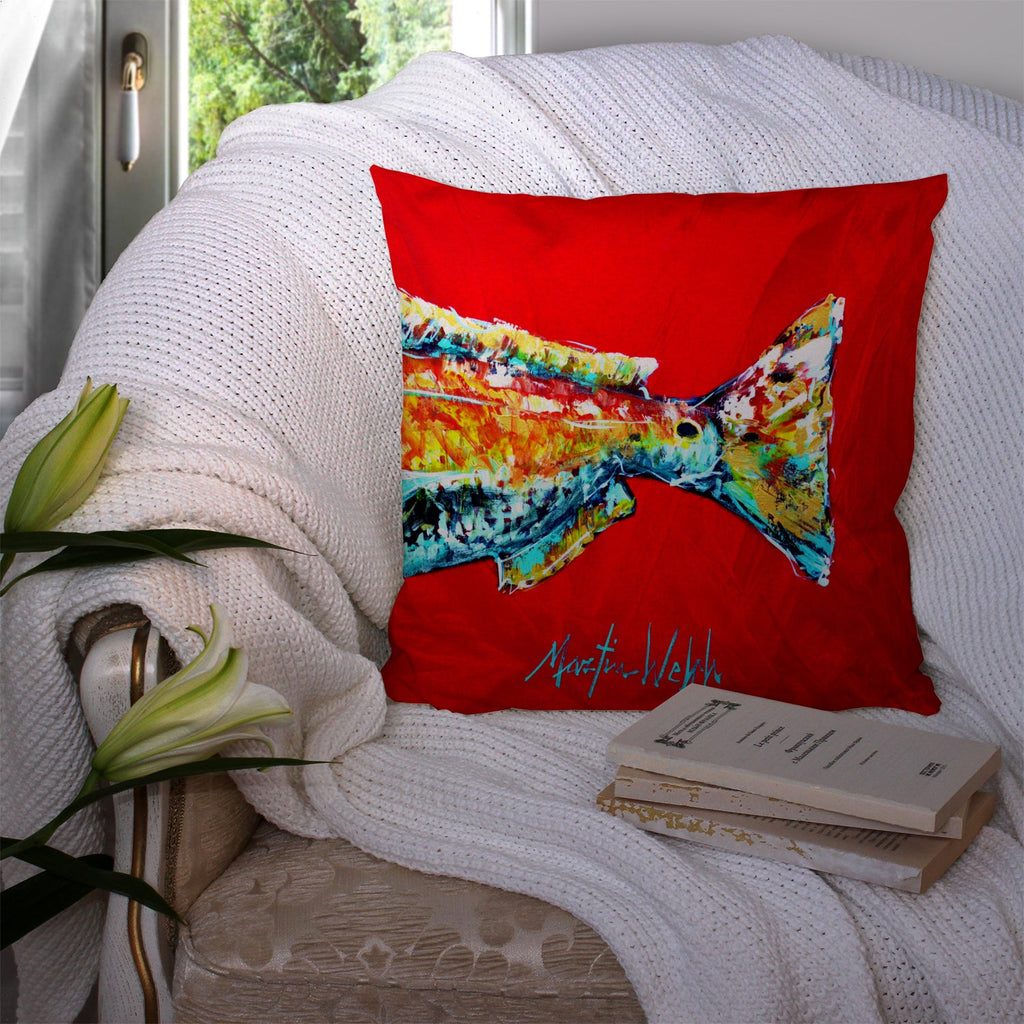 Red Fish Alphonzo Tail Decorative Throw Pillow 14x14 Indoor Outdoor Accent Cushion, Fabric Cover with Insert for Sofa, Bed, Porch & Living Room
