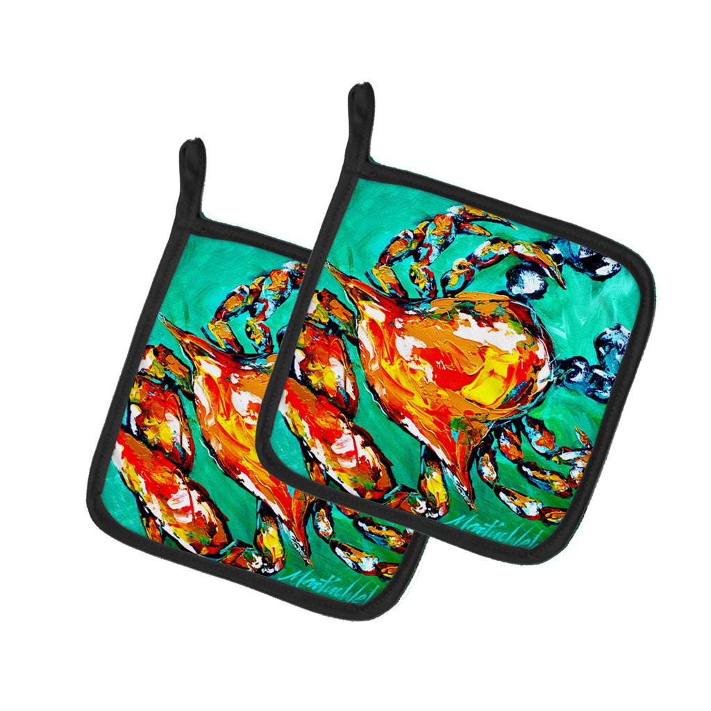 Crab Pot Holder Set of 2 Heat Resistant Quilted Hot Pads 7.5 x 7.5 Inch, Insulated Kitchen Trivets for Cooking & Baking