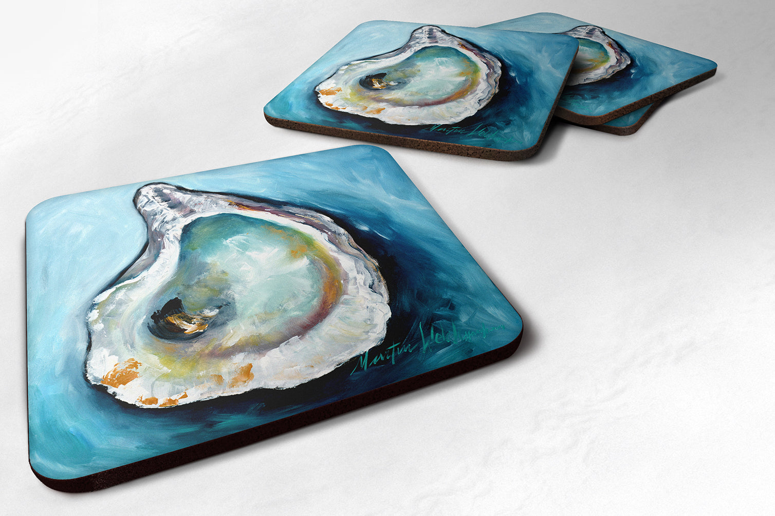 Oyster Foam Coasters Set of 4 Cup Coasters for Indoor Outdoor, Tabletop Protection, Anti Slip, Mouse pad Material