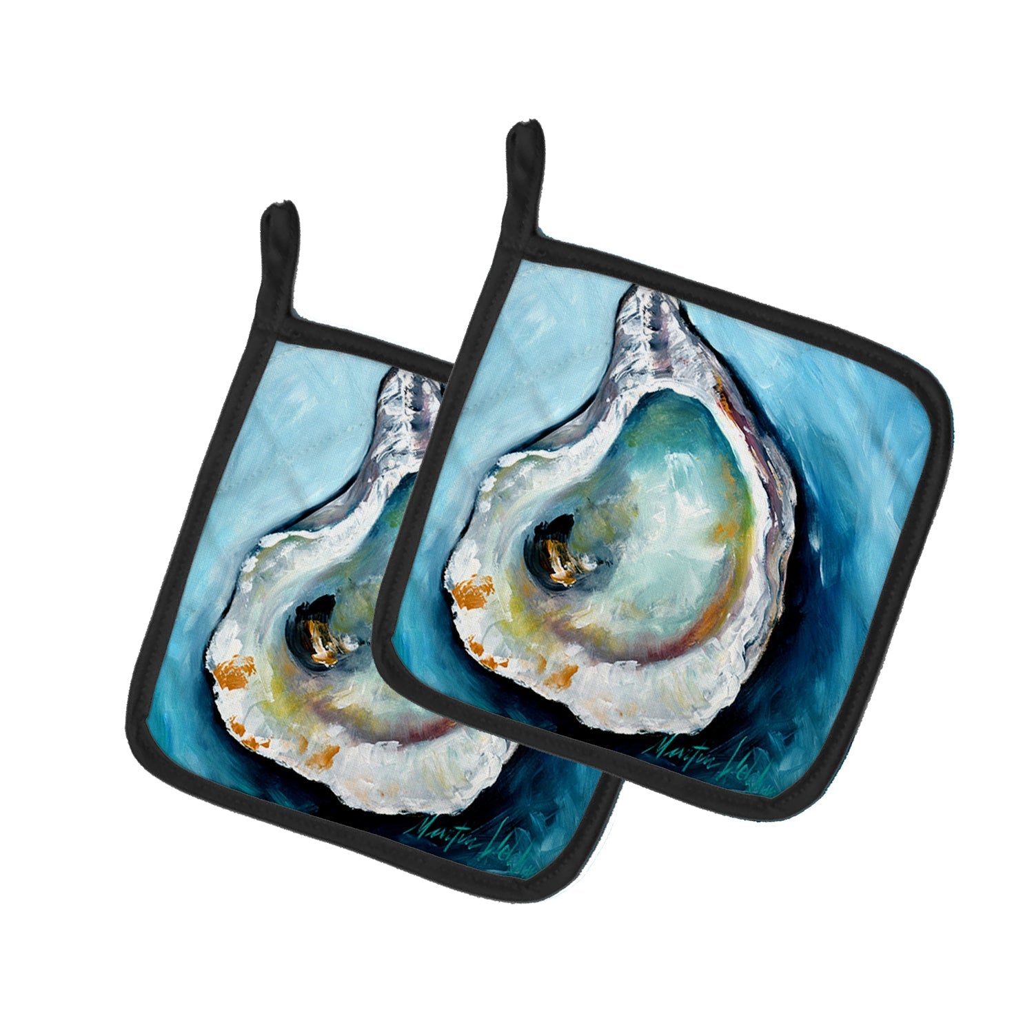 Oyster Pot Holder Set of 2 Heat Resistant Quilted Hot Pads 7.5 x 7.5 Inch, Insulated Kitchen Trivets for Cooking & Baking