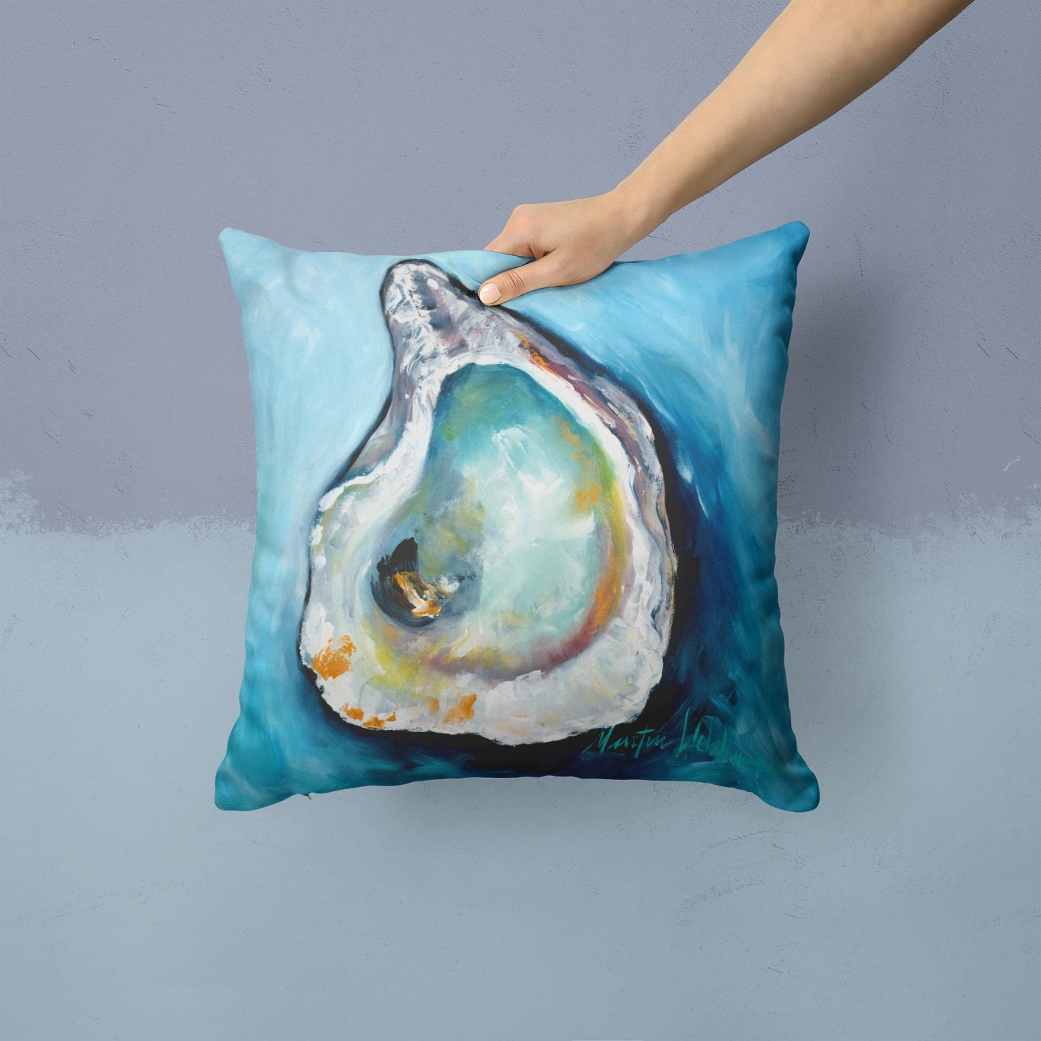 Oyster Decorative Throw Pillow 14x14 Indoor Outdoor Accent Cushion, Fabric Cover with Insert for Sofa, Bed, Porch & Living Room