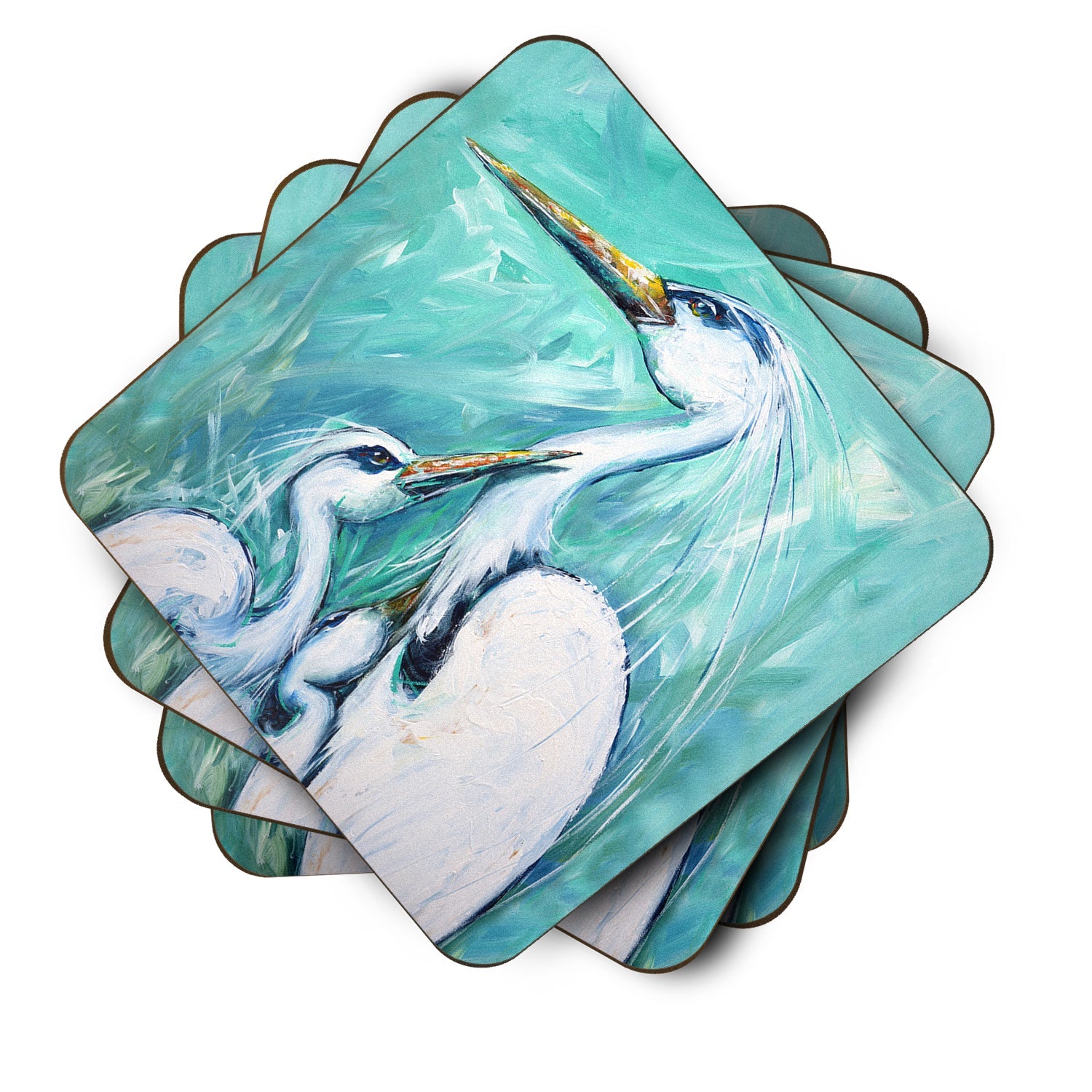 Mother's Love Egret Foam Coasters Set of 4 Cup Coasters for Indoor Outdoor, Tabletop Protection, Anti Slip, Mouse pad Material