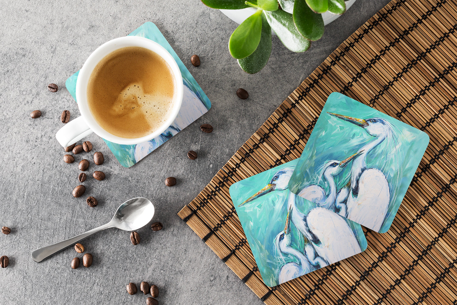 Mother's Love Egret Foam Coasters Set of 4 Cup Coasters for Indoor Outdoor, Tabletop Protection, Anti Slip, Mouse pad Material