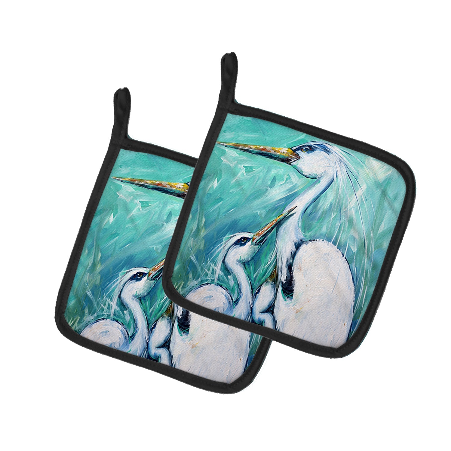 Mother's Love Egret Pot Holder Set of 2 Heat Resistant Quilted Hot Pads 7.5 x 7.5 Inch, Insulated Kitchen Trivets for Cooking & Baking