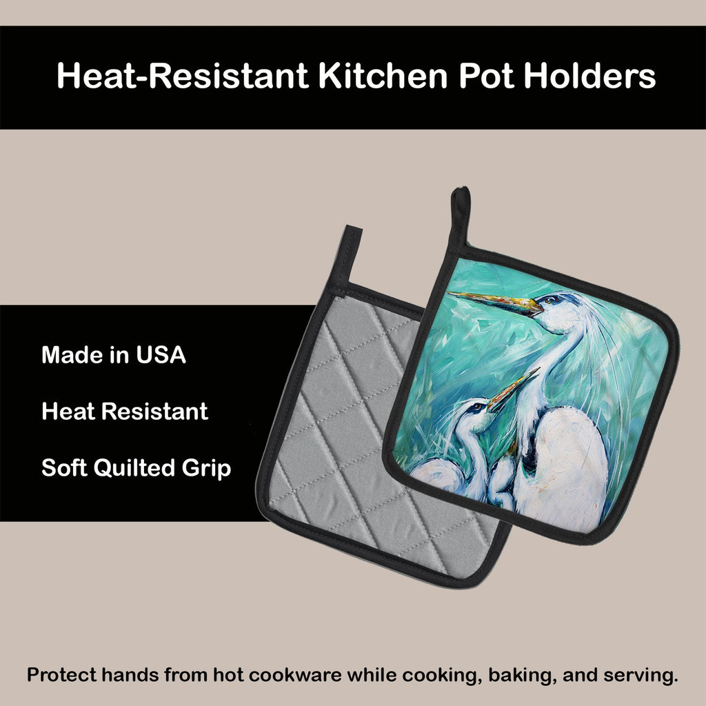 Mother's Love Egret Pot Holder Set of 2 Heat Resistant Quilted Hot Pads 7.5 x 7.5 Inch, Insulated Kitchen Trivets for Cooking & Baking