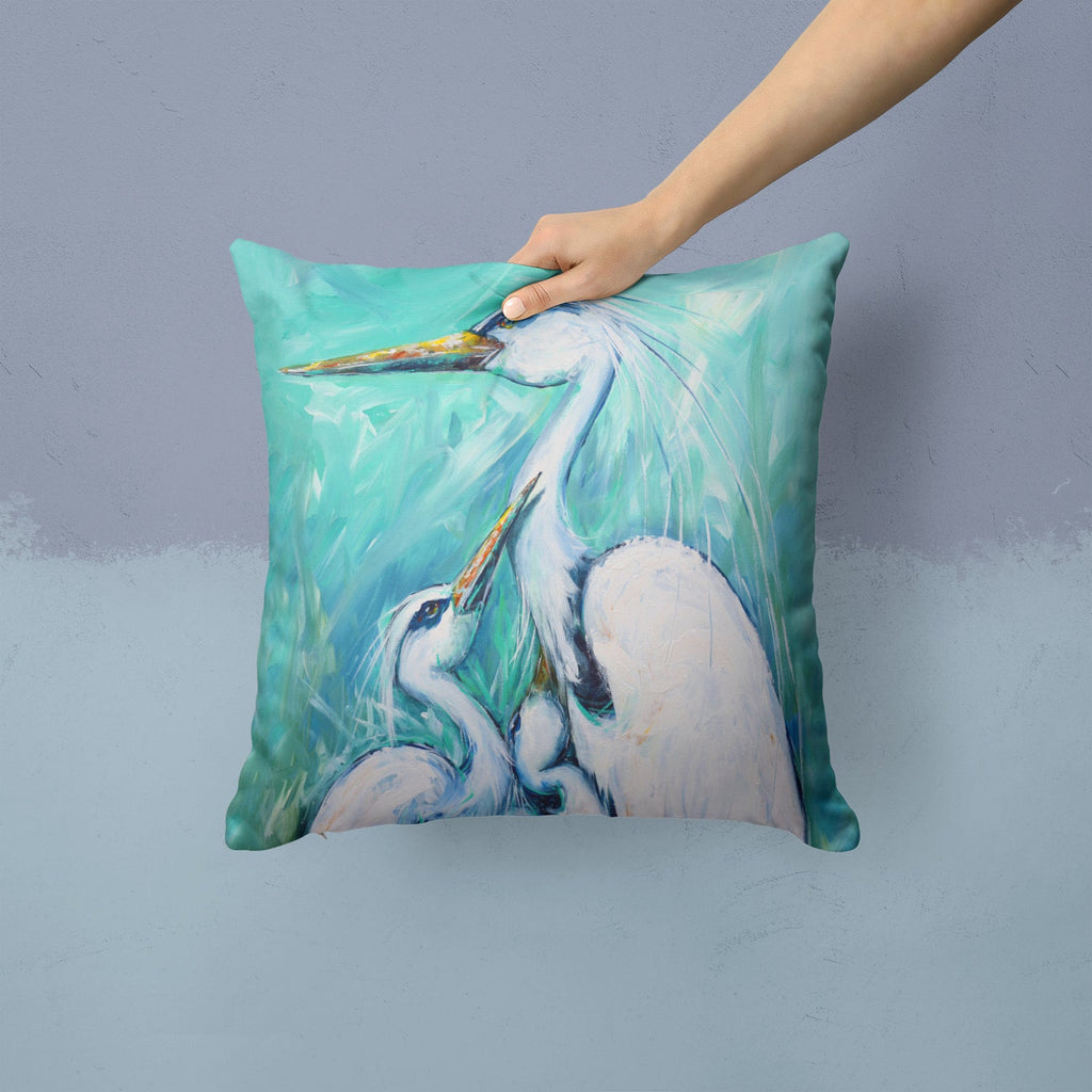 Mother's Love Egret Decorative Throw Pillow 14x14 Indoor Outdoor Accent Cushion, Fabric Cover with Insert for Sofa, Bed, Porch & Living Room