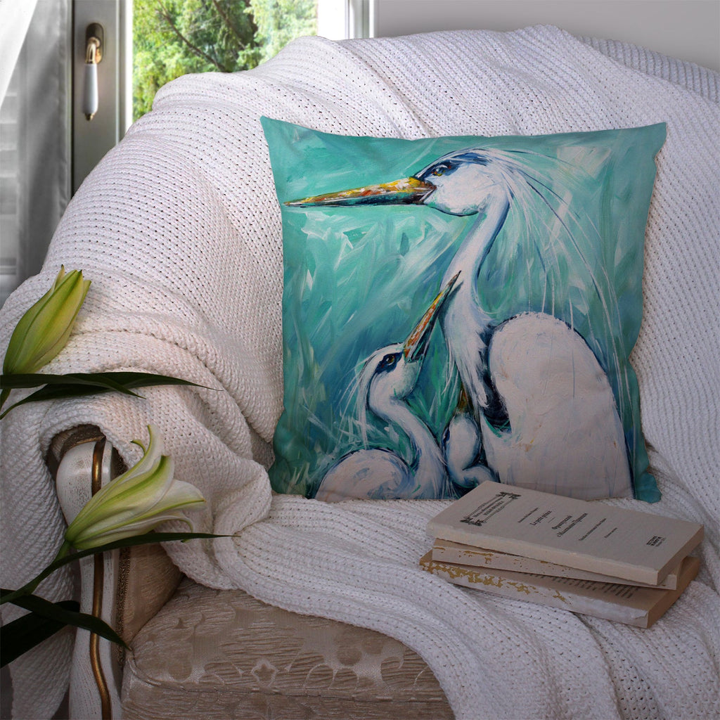 Mother's Love Egret Decorative Throw Pillow 14x14 Indoor Outdoor Accent Cushion, Fabric Cover with Insert for Sofa, Bed, Porch & Living Room