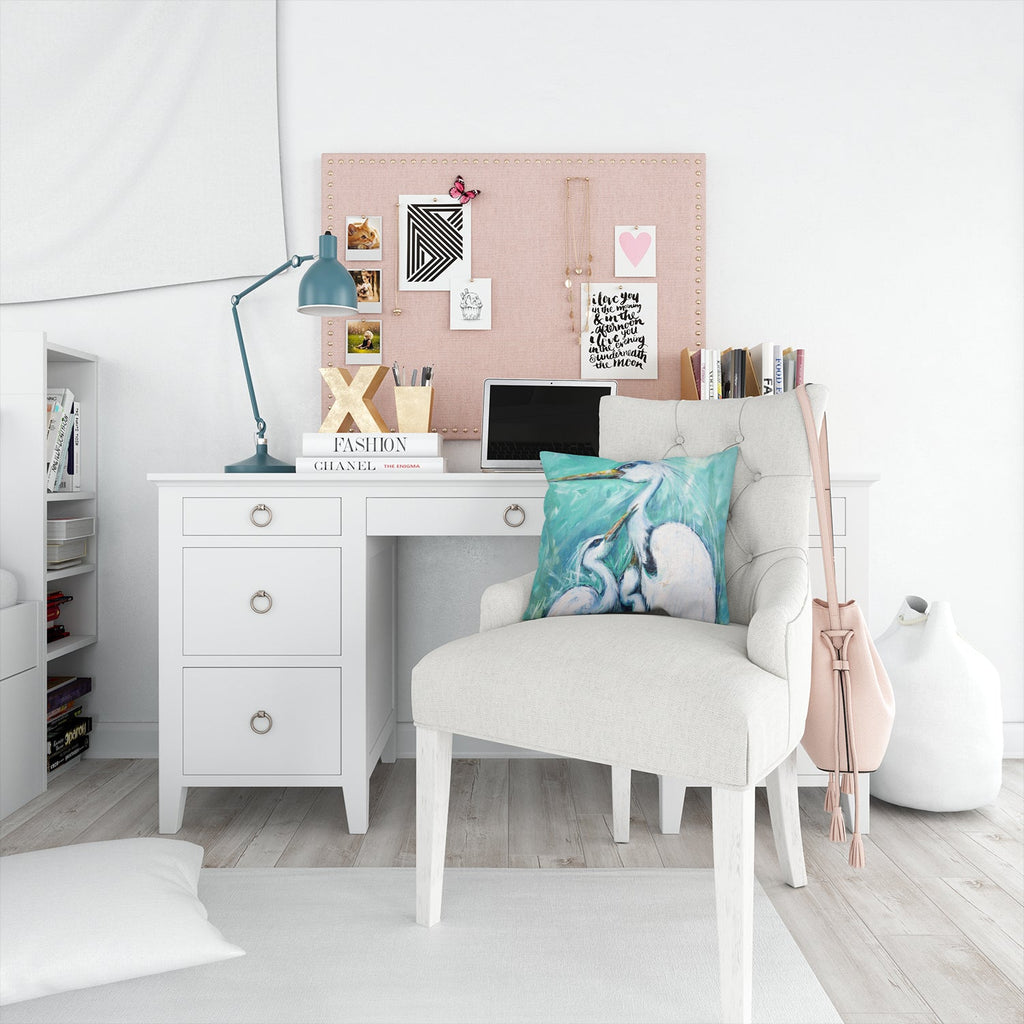 Mother's Love Egret Decorative Throw Pillow 14x14 Indoor Outdoor Accent Cushion, Fabric Cover with Insert for Sofa, Bed, Porch & Living Room