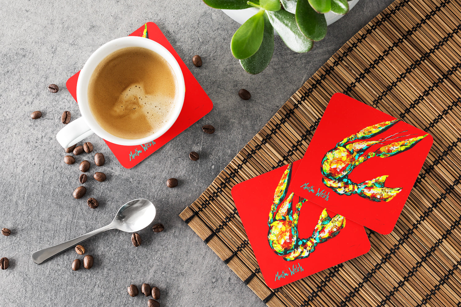 Crawfish Move Over Foam Coasters Set of 4 Cup Coasters for Indoor Outdoor, Tabletop Protection, Anti Slip, Mouse pad Material