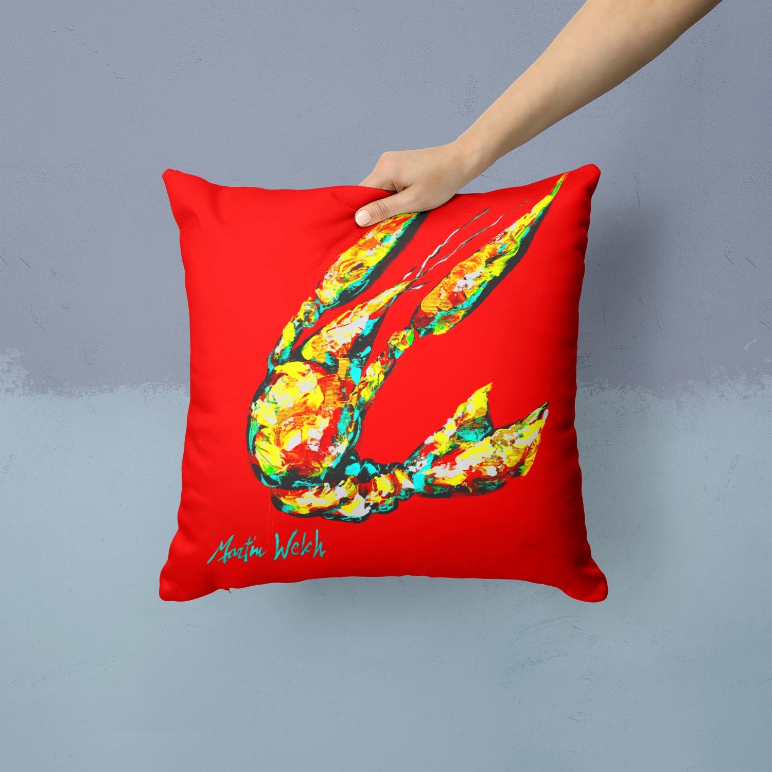 Crawfish Move Over Decorative Throw Pillow 14x14 Indoor Outdoor Accent Cushion, Fabric Cover with Insert for Sofa, Bed, Porch & Living Room