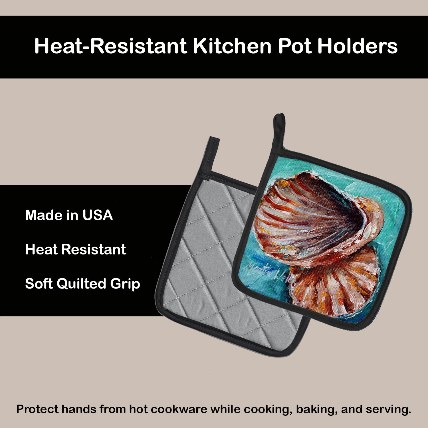 Shells not in a row Pot Holder Set of 2 Heat Resistant Quilted Hot Pads 7.5 x 7.5 Inch, Insulated Kitchen Trivets for Cooking & Baking