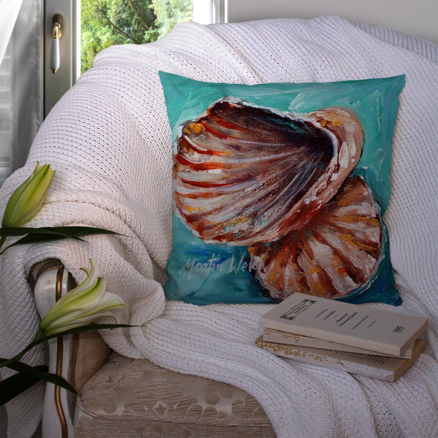 Shells not in a row Decorative Throw Pillow 14x14 Indoor Outdoor Accent Cushion, Fabric Cover with Insert for Sofa, Bed, Porch & Living Room