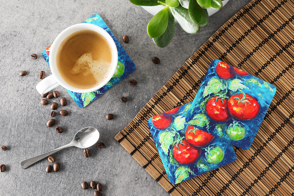 Vegetables - Tomatoes on the vine Foam Coasters Set of 4 Cup Coasters for Indoor Outdoor, Tabletop Protection, Anti Slip, Mouse pad Material