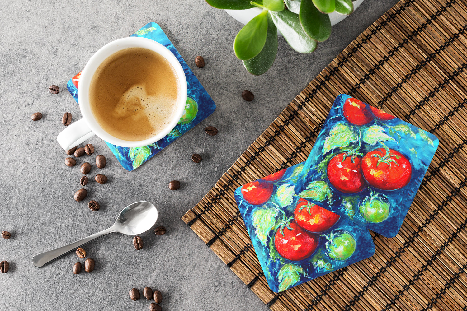 Vegetables - Tomatoes on the vine Foam Coasters Set of 4 Cup Coasters for Indoor Outdoor, Tabletop Protection, Anti Slip, Mouse pad Material