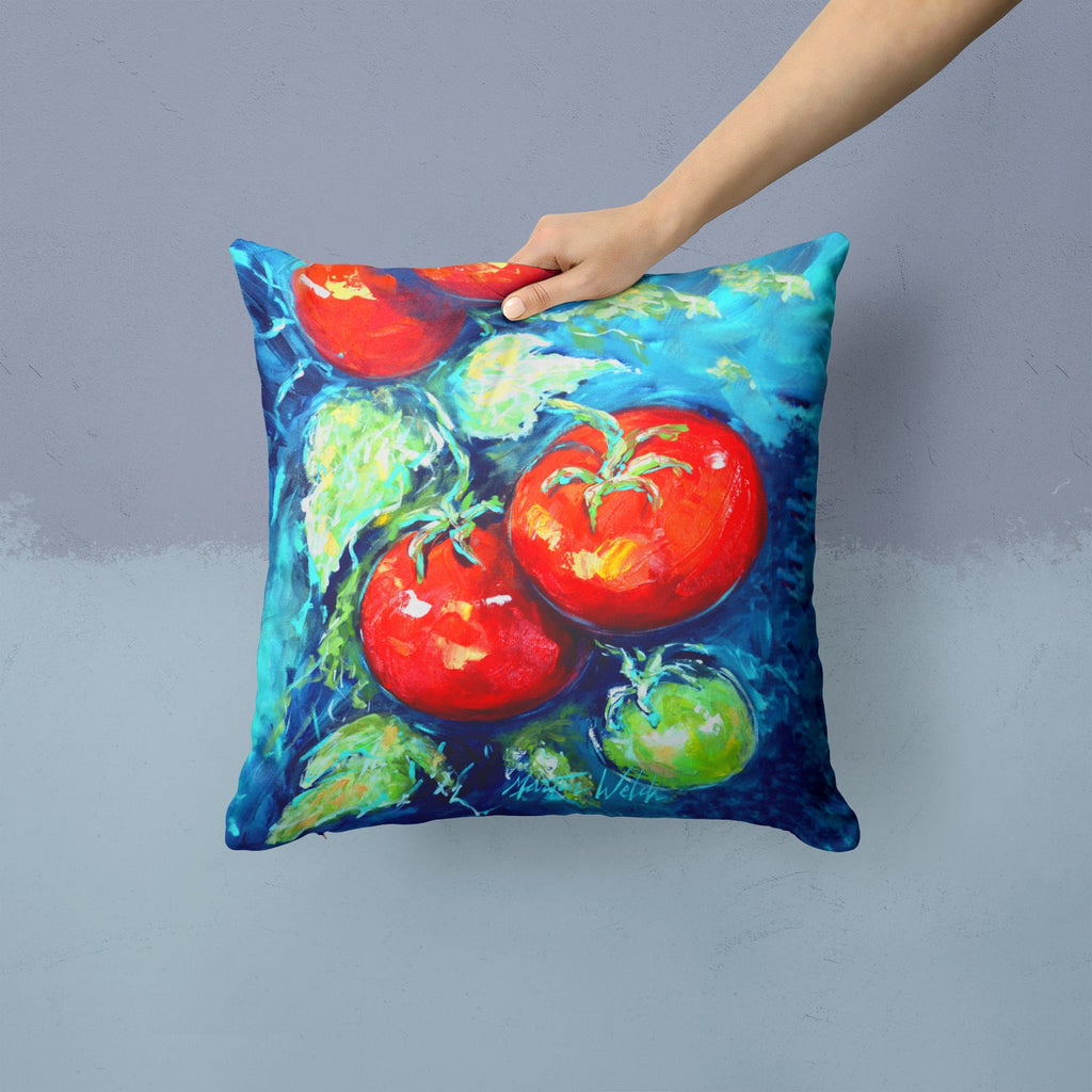 Vegetables - Tomatoes on the vine Decorative Throw Pillow 14x14 Indoor Outdoor Accent Cushion, Fabric Cover with Insert for Sofa, Bed, Porch & Living Room
