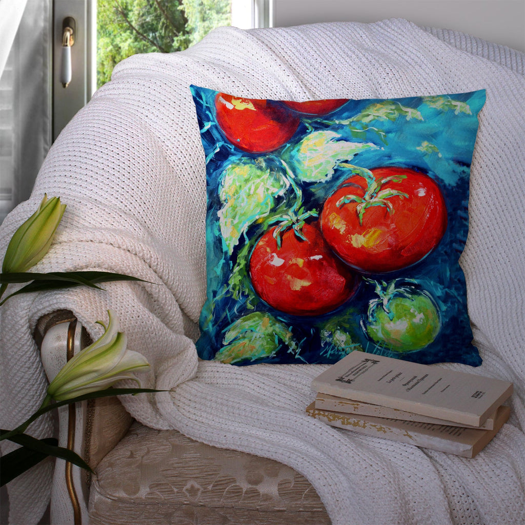 Vegetables - Tomatoes on the vine Decorative Throw Pillow 14x14 Indoor Outdoor Accent Cushion, Fabric Cover with Insert for Sofa, Bed, Porch & Living Room