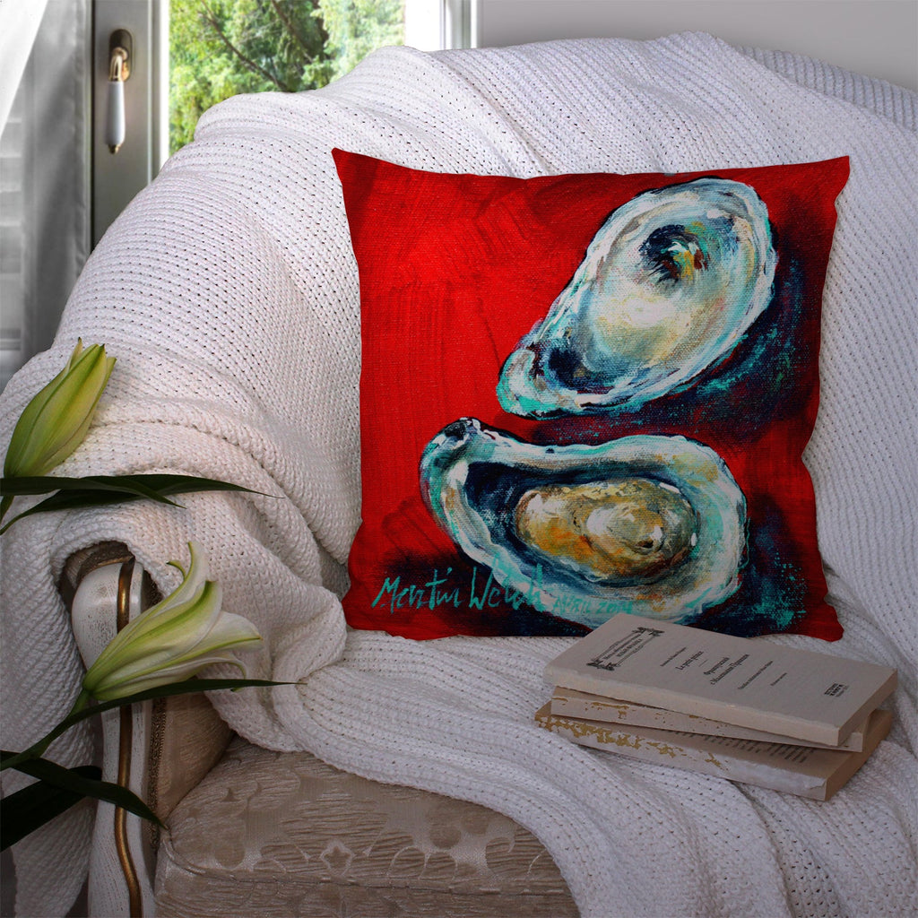 Open up Oyster Decorative Throw Pillow 14x14 Indoor Outdoor Accent Cushion, Fabric Cover with Insert for Sofa, Bed, Porch & Living Room