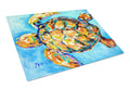 Sand Dance Turtle Cutting Board Tempered Glass Kitchen Cutting Surface, Heat Resistant Chopping, Non-Slip Feet, Food Prep & Serving