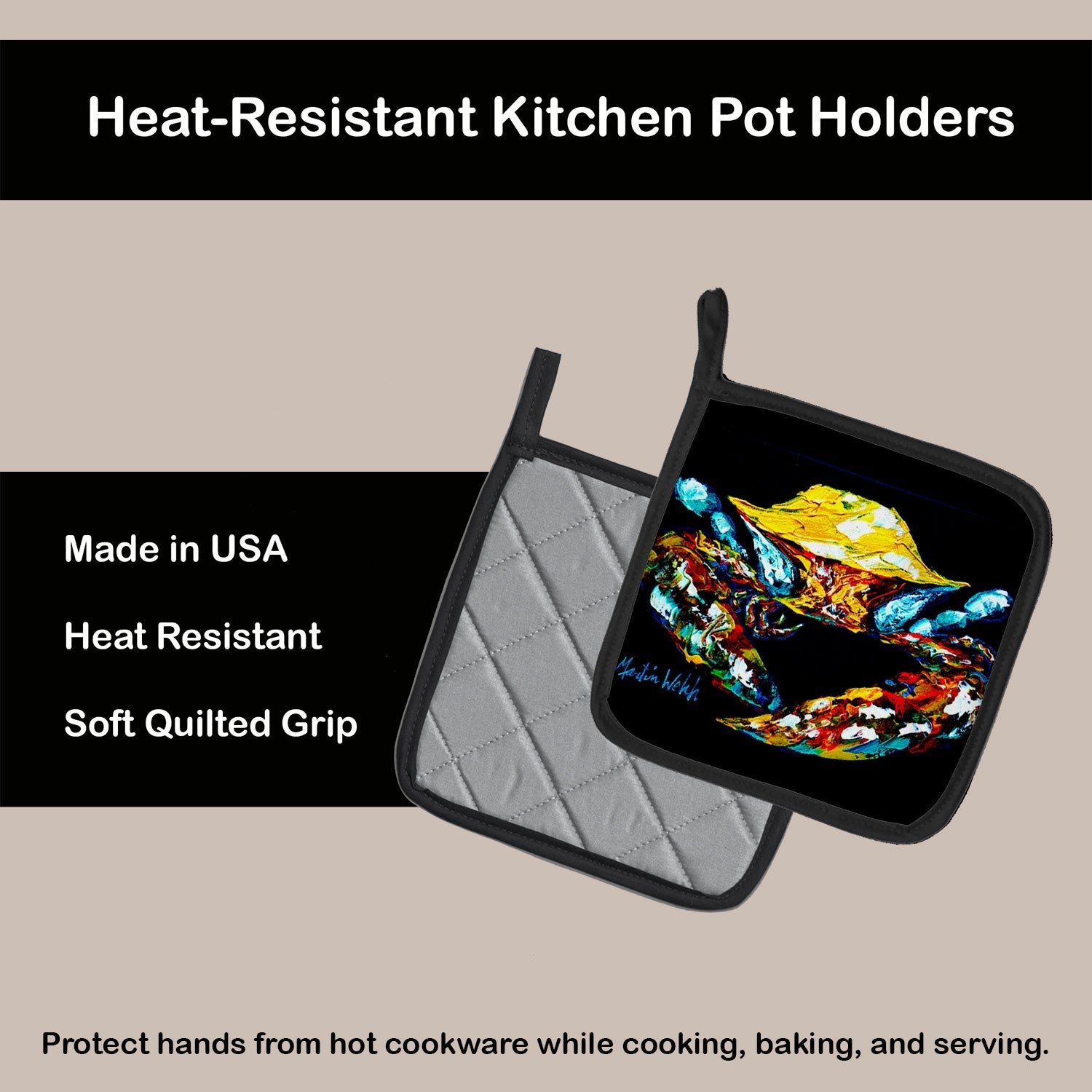 Sand Dance Turtle Pot Holder Set of 2 Heat Resistant Quilted Hot Pads 7.5 x 7.5 Inch, Insulated Kitchen Trivets for Cooking & Baking