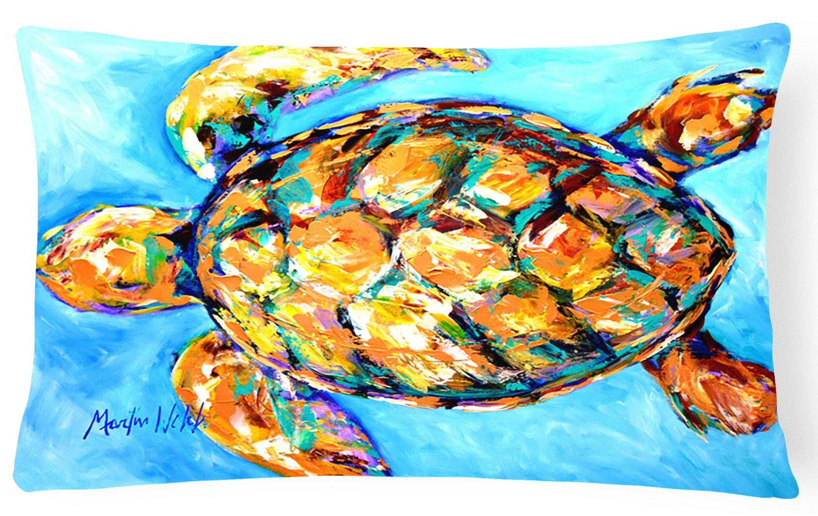 Sand Dance Turtle Decorative Throw Pillow 12x16 Indoor Outdoor Accent Cushion, Fabric Cover with Insert for Sofa, Bed, Porch & Living Room