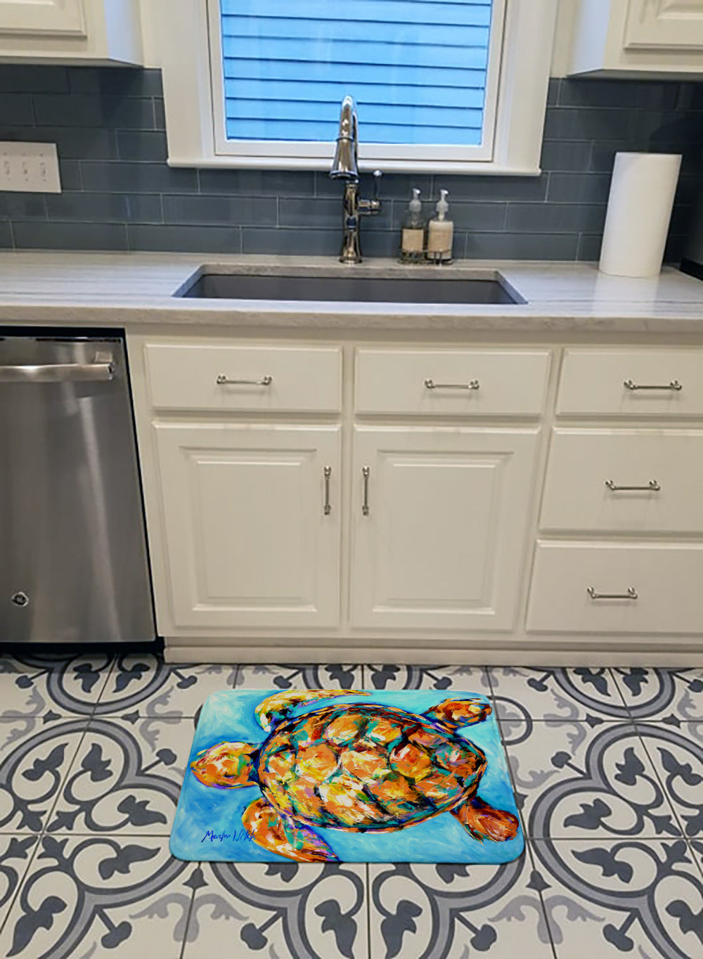 Sand Dance Turtle Memory Foam Kitchen Mat Machine Washable Anti-Fatigue Cushion Comfort Bath or Kitchen Rug