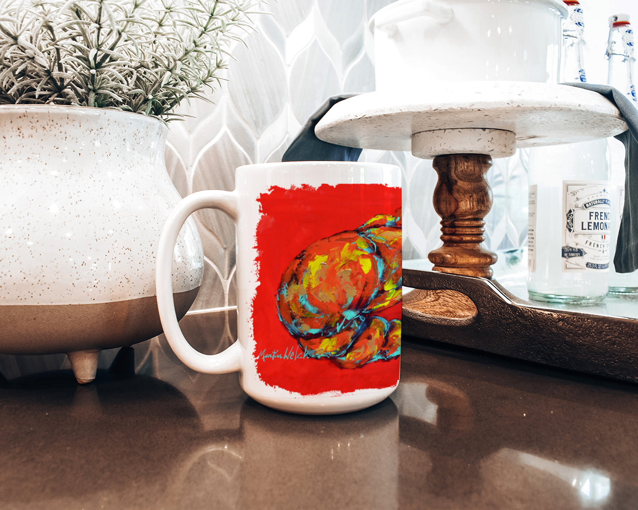 Reach for the Claws Ceramic Coffee Mug 15 oz Decorative Large C Handle Mug Cup for Tea, Cocoa Hot Chocolate