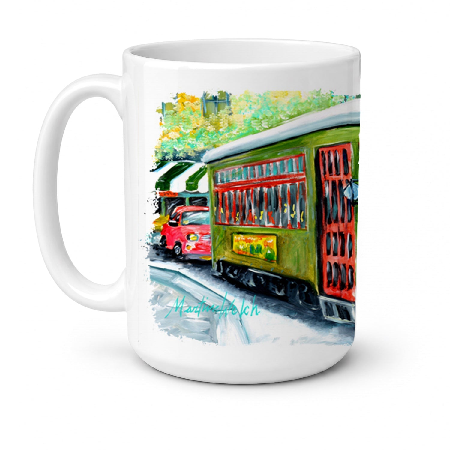 Street Car Ceramic Coffee Mug 15 oz Decorative Large C Handle Mug Cup for Tea, Cocoa Hot Chocolate