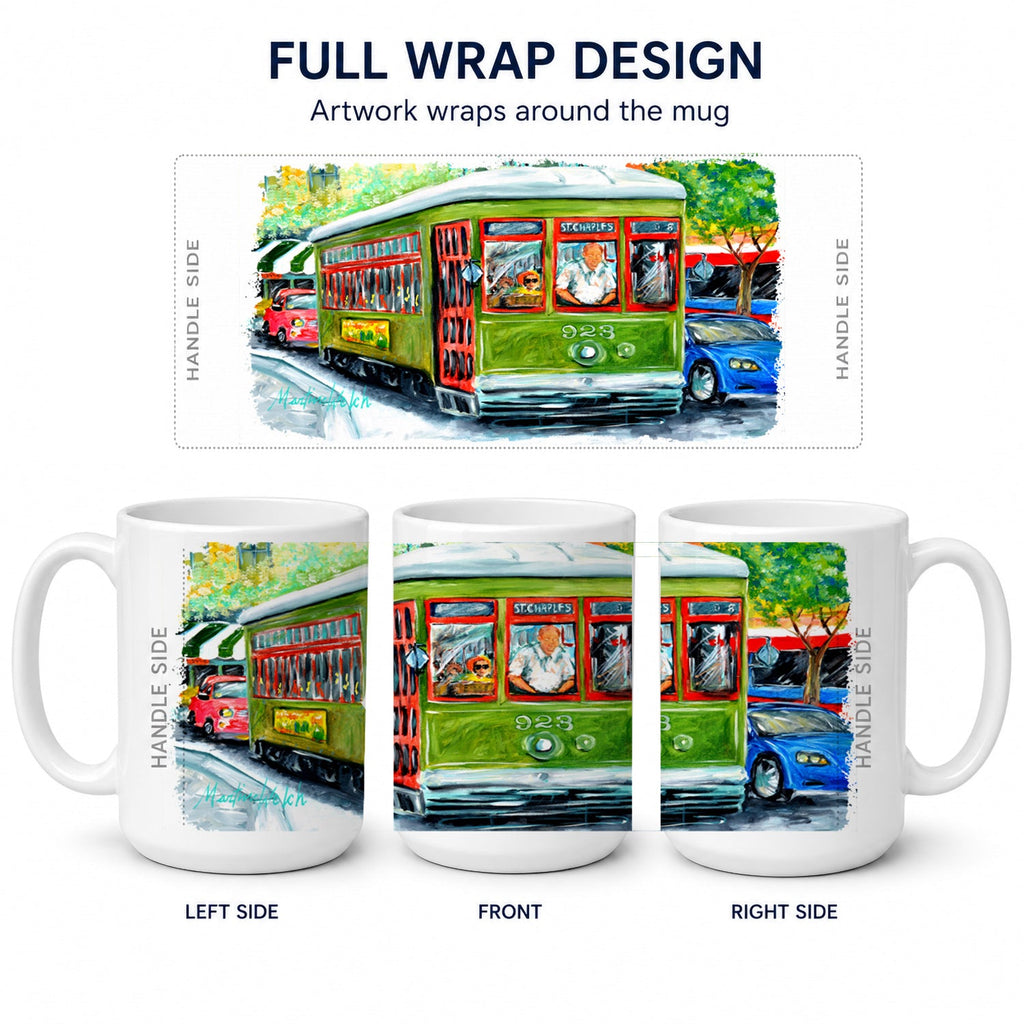 Street Car Ceramic Coffee Mug 15 oz Decorative Large C Handle Mug Cup for Tea, Cocoa Hot Chocolate