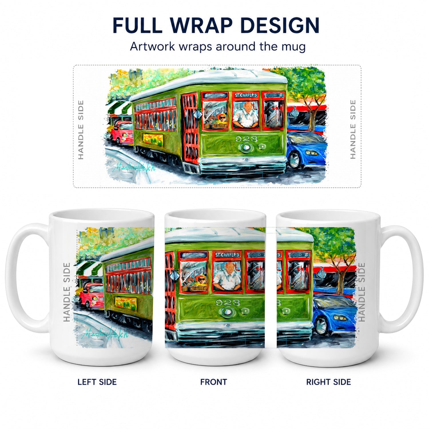 Street Car Ceramic Coffee Mug 15 oz Decorative Large C Handle Mug Cup for Tea, Cocoa Hot Chocolate