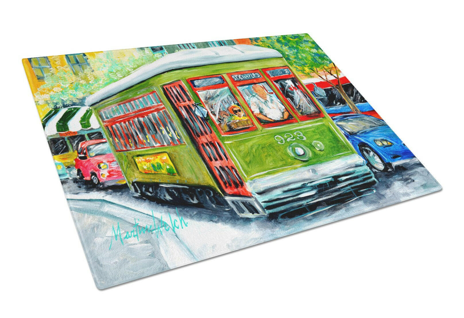 Street Car Cutting Board Tempered Glass Kitchen Cutting Surface, Heat Resistant Chopping, Non-Slip Feet, Food Prep & Serving