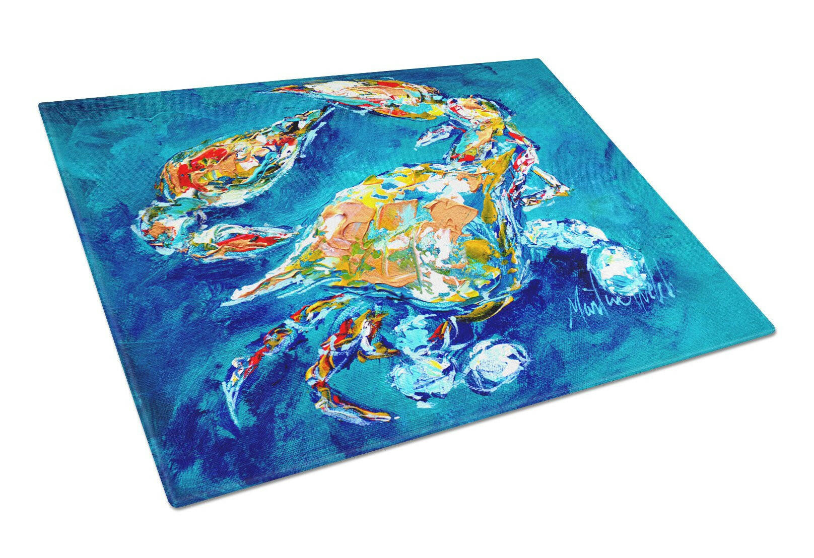 By Chance Crab Cutting Board Tempered Glass Kitchen Cutting Surface, Heat Resistant Chopping, Non-Slip Feet, Food Prep & Serving