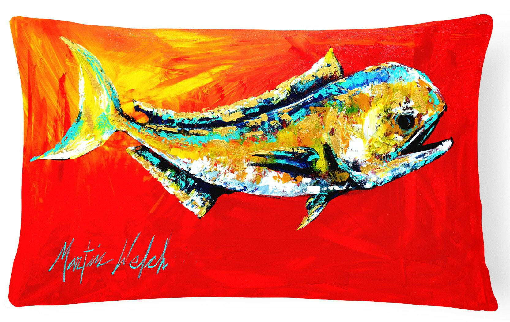 Danny Dolphin Fish Decorative Throw Pillow 12x16 Indoor Outdoor Accent Cushion, Fabric Cover with Insert for Sofa, Bed, Porch & Living Room