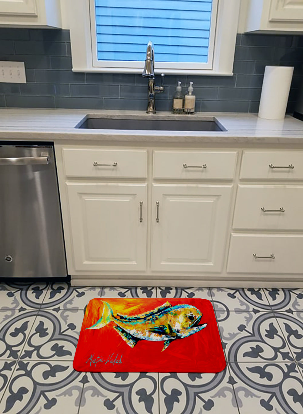 Danny Dolphin Fish Memory Foam Kitchen Mat Machine Washable Anti-Fatigue Cushion Comfort Bath or Kitchen Rug