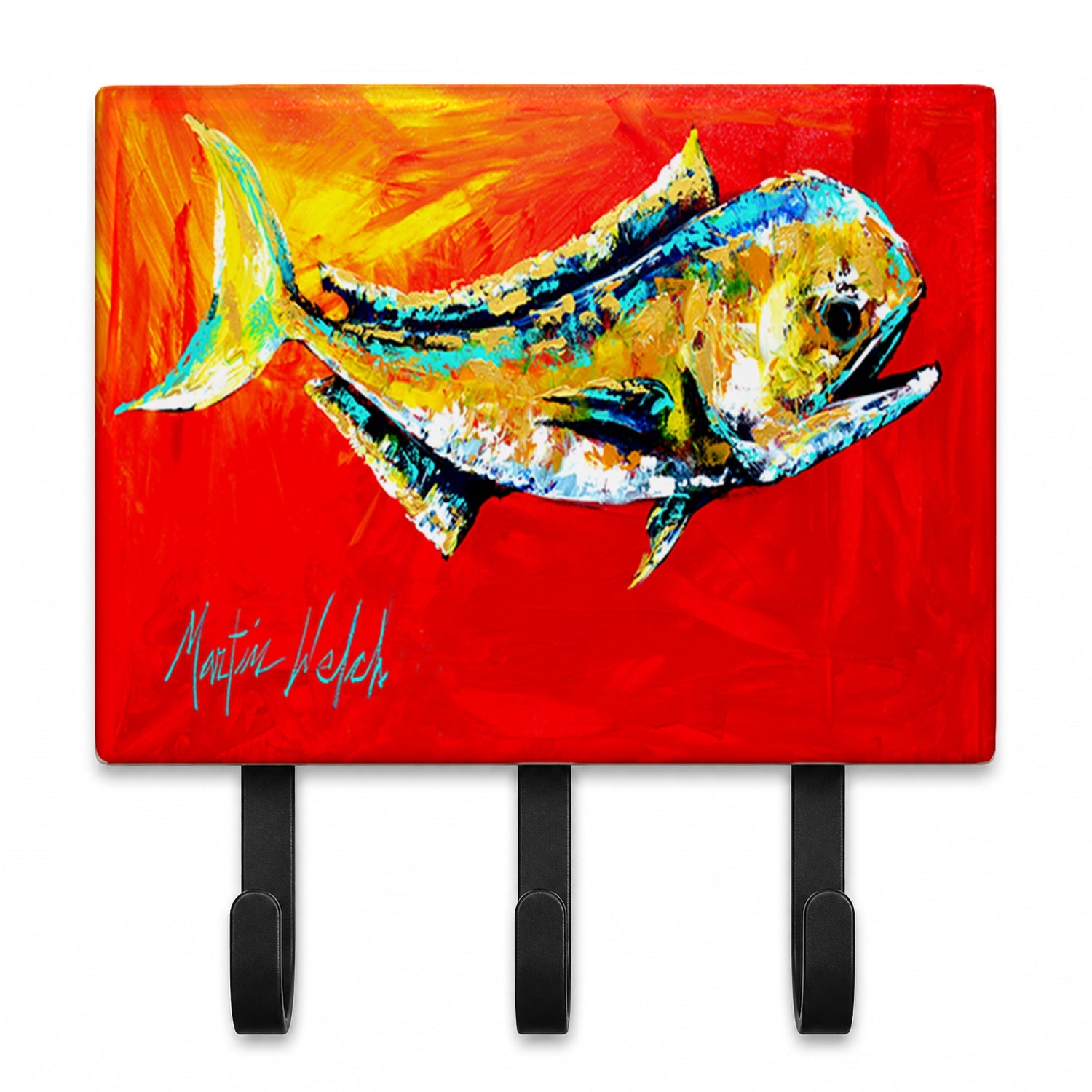 Danny Dolphin Fish Leash or Key Holder Wall Hooks, Coat Rack Wall Mount, for Hanging Keys, Towels, Aprons, Leashes