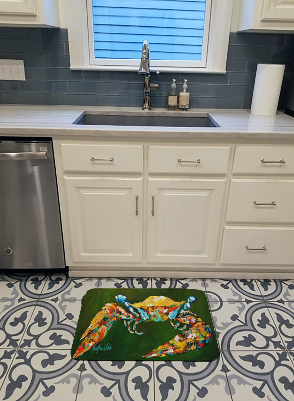 Go Green Crab Memory Foam Kitchen Mat Machine Washable Anti-Fatigue Cushion Comfort Bath or Kitchen Rug