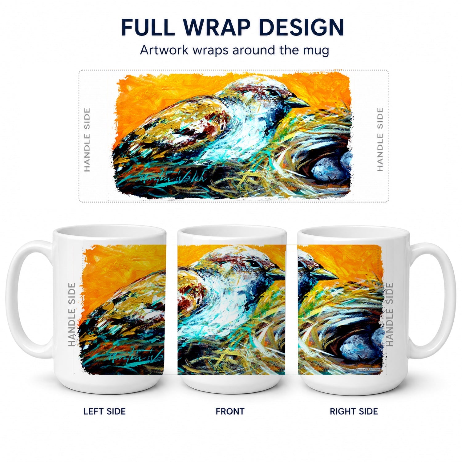 Look at the Birdie Ceramic Coffee Mug 15 oz Decorative Large C Handle Mug Cup for Tea, Cocoa Hot Chocolate
