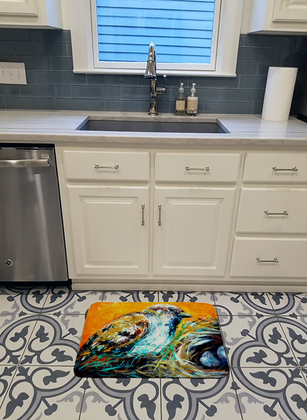 Look at the Birdie Memory Foam Kitchen Mat Machine Washable Anti-Fatigue Cushion Comfort Bath or Kitchen Rug