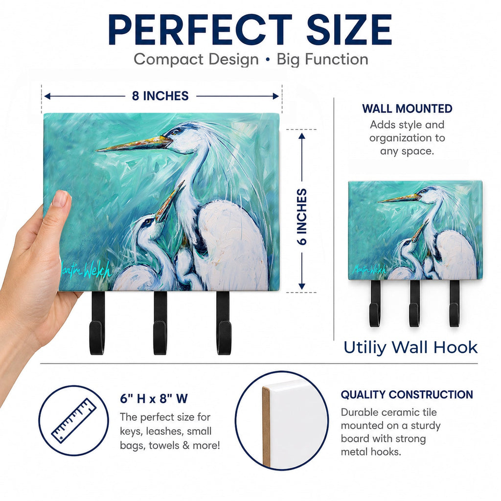 Mother's Love White Crane Leash or Key Holder Wall Hooks, Coat Rack Wall Mount, for Hanging Keys, Towels, Aprons, Leashes
