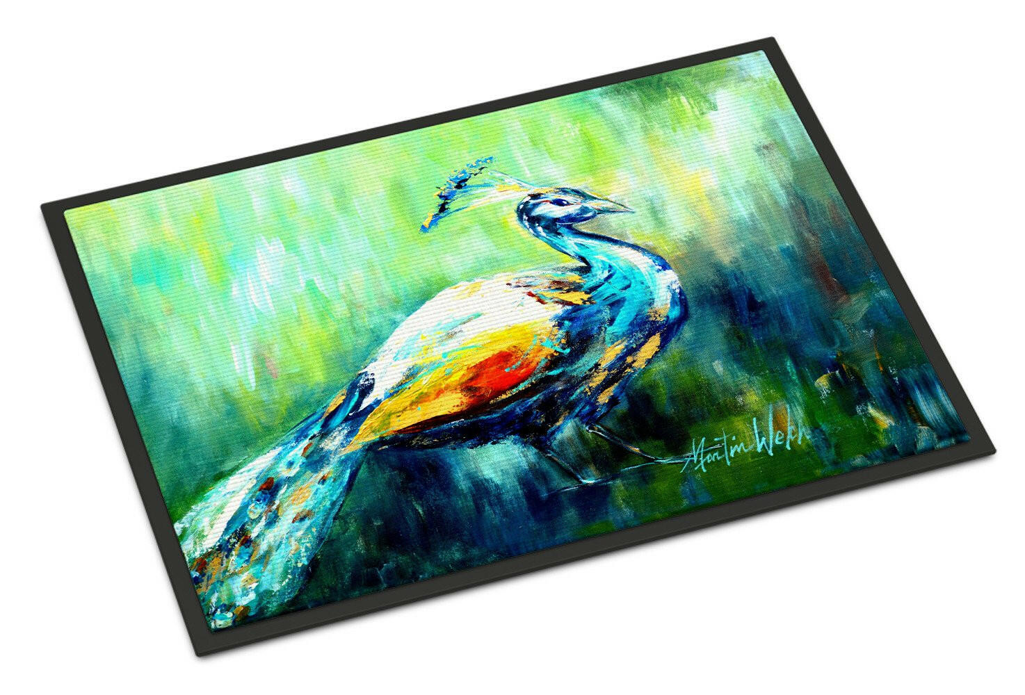Proud Peacock Green Doormat Indoor Outdoor 18H X 27W Front Door Mat Rugs for Entryway, Non Slip Washable