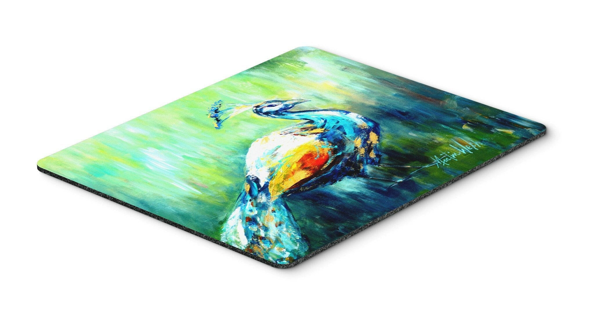 Proud Peacock Green Mouse Pad, Heat Resistant Trivet Hot Pad , Non Slip Rubber Desk Mat, Kitchen Counter Protector, Home Office Decor Gift
