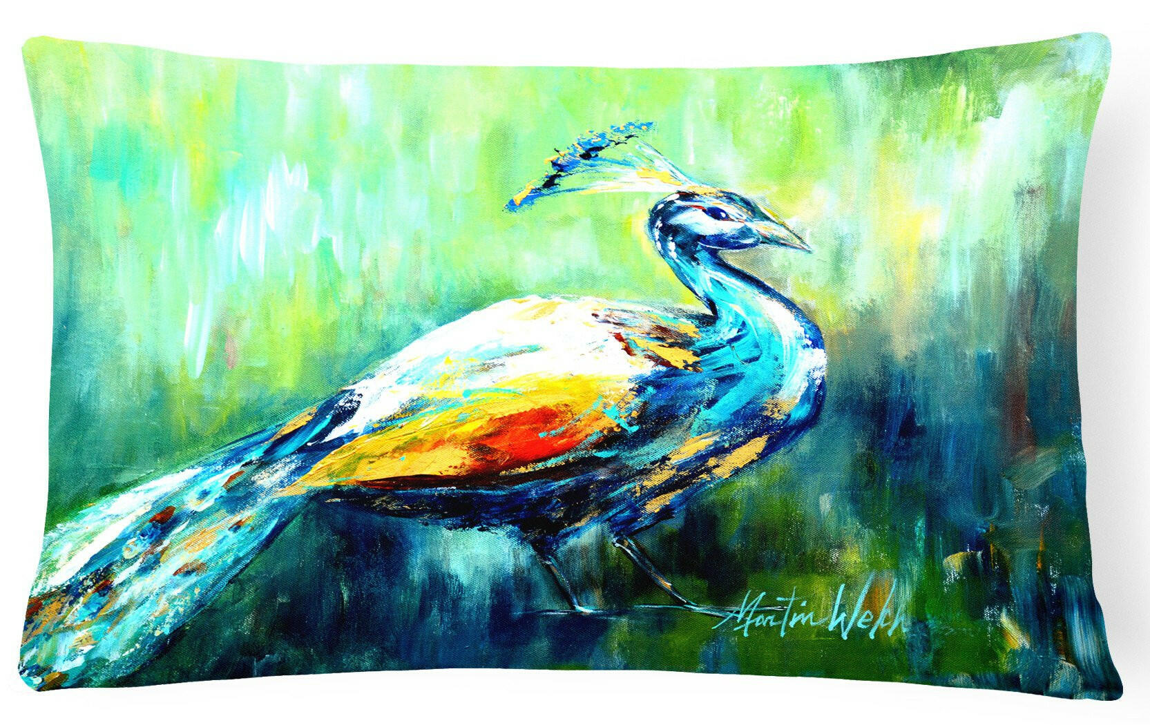Proud Peacock Green Decorative Throw Pillow 12x16 Indoor Outdoor Accent Cushion, Fabric Cover with Insert for Sofa, Bed, Porch & Living Room