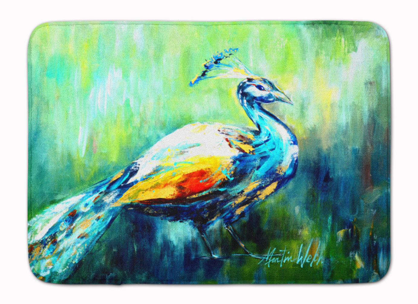 Proud Peacock Green Memory Foam Kitchen Mat Machine Washable Anti-Fatigue Cushion Comfort Bath or Kitchen Rug